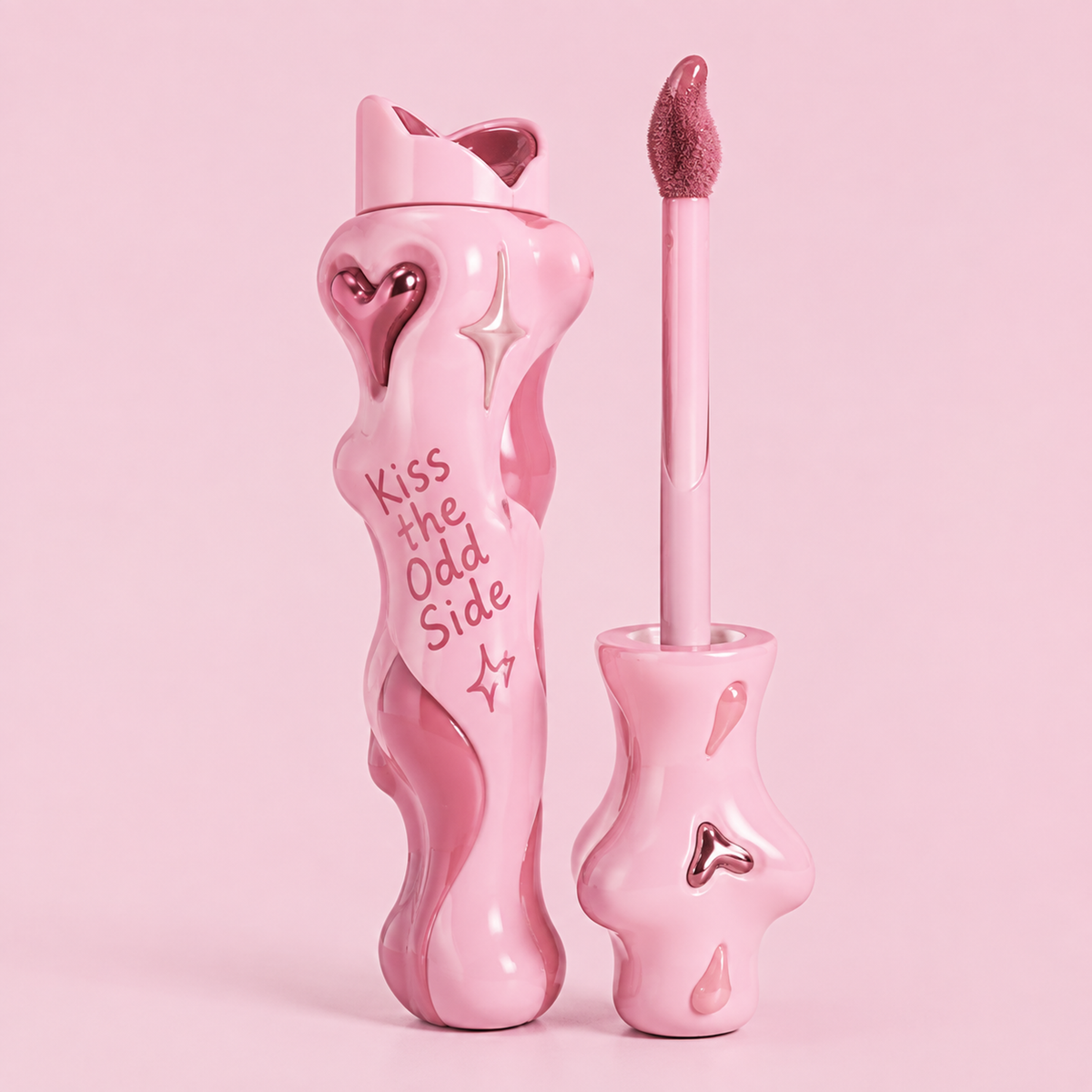 Kiss the Odd Side High-Shine Lip Glaze – Non-Sticky Plumping Liquid Lip Tint with 3D Heart Accents