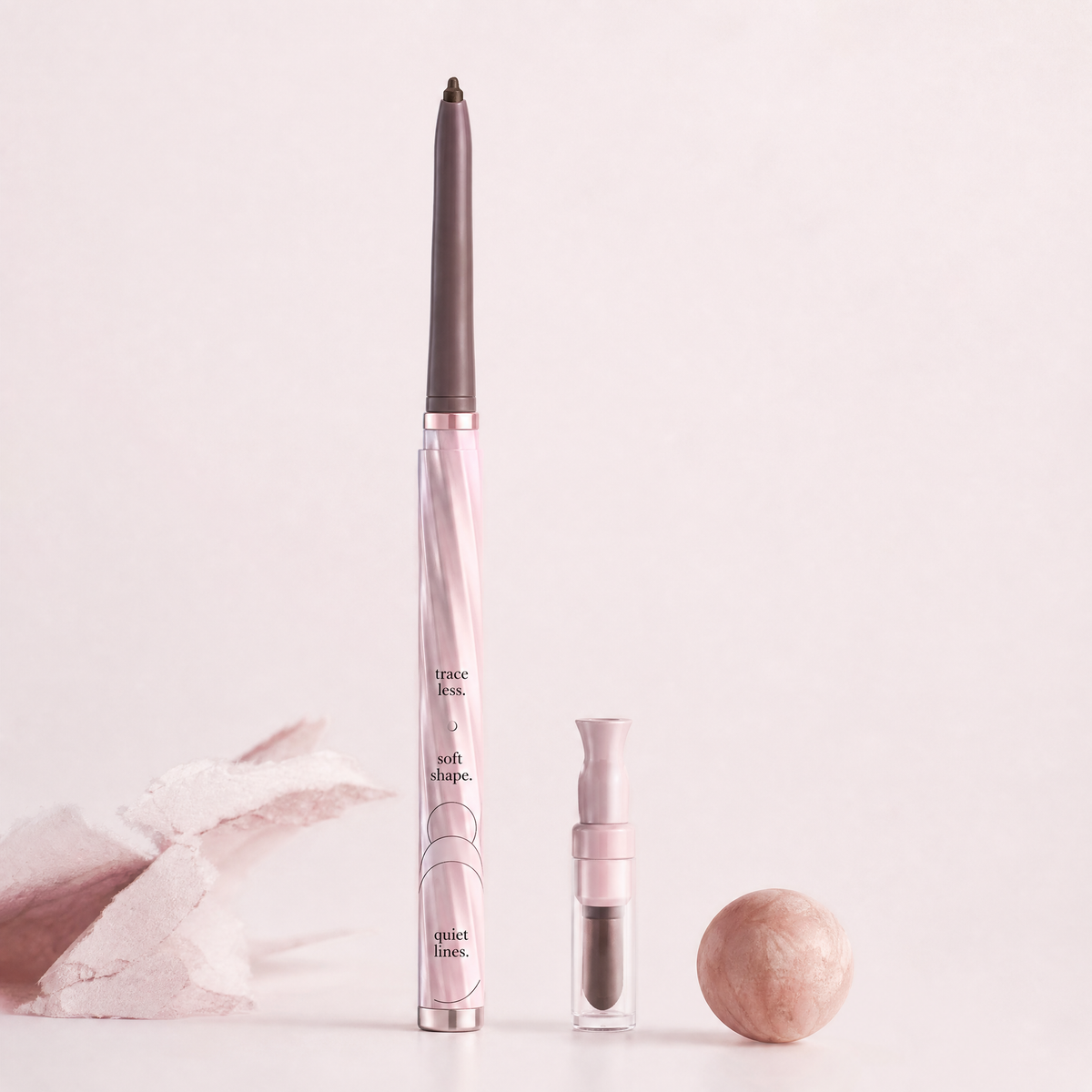 Dual-Ended Twist-Up Gel Eyeliner with Built-in Smudger in Pink Marble – Ultra-Fine Soft Brown Defining Pencil