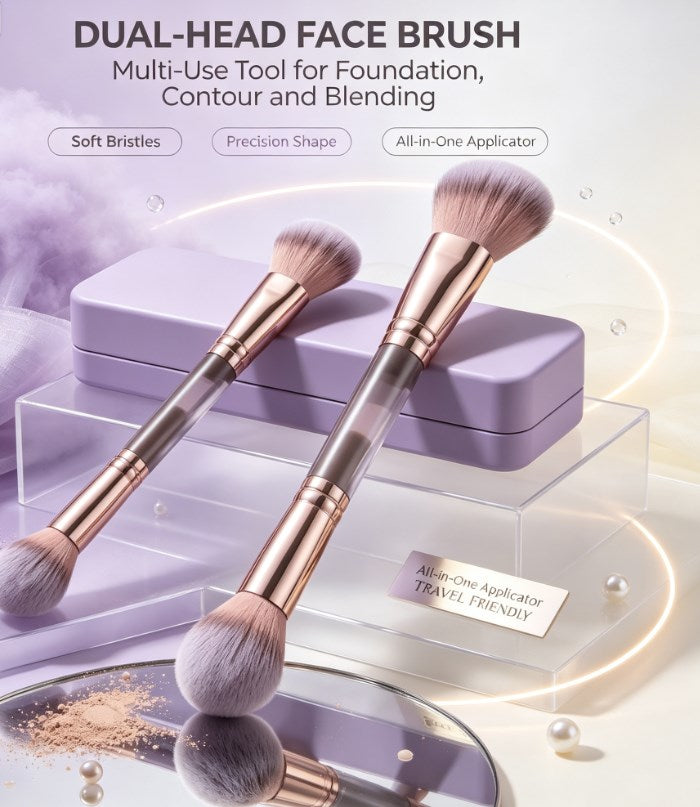 Dual‑Sided Makeup Applicator – Angled Contour & Rounded Foundation Brush for Liquid, Cream, Concealer and Powder Blending