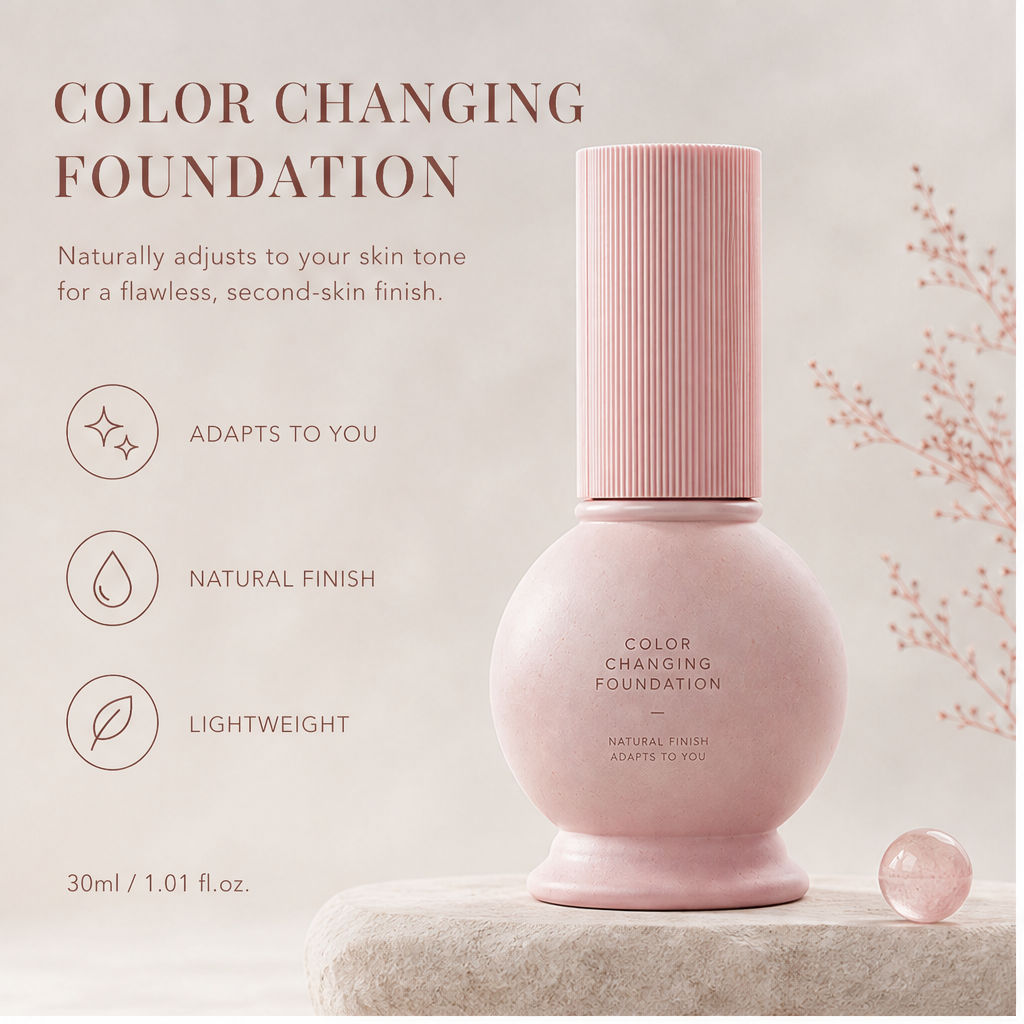 Self-Adjusting Color Changing Foundation – Hydrating Skin-Tone Adapting Liquid Base for a Natural Second-Skin Glow