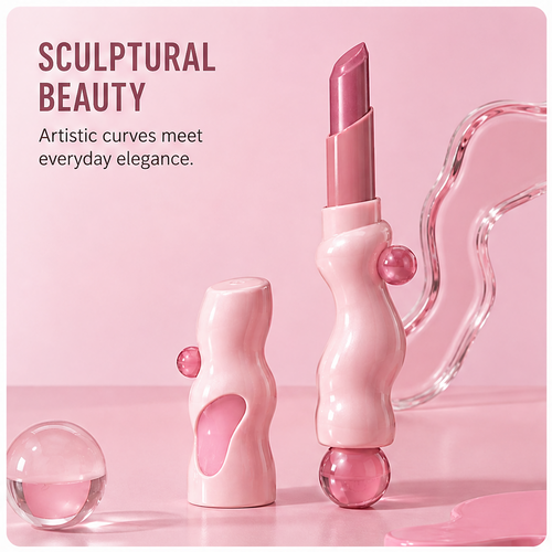 Sculptural Wavy Lipstick with Pink Crystal Orb Accents – Creamy Hydrating Rich Color Long-Lasting Lip Color