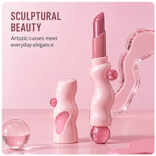 Sculptural Wavy Lipstick with Pink Crystal Orb Accents – Creamy Hydrating Rich Color Long-Lasting Lip Color
