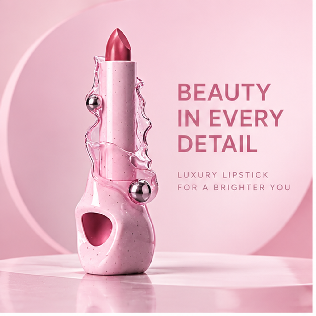 Sculptural Stone Terrazzo Lipstick with Chrome & Glass Accents – Waterproof Smudge-Proof Velvet Luxury Lip Color