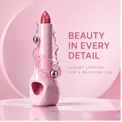 Sculptural Stone Terrazzo Lipstick with Chrome & Glass Accents – Waterproof Smudge-Proof Velvet Luxury Lip Color