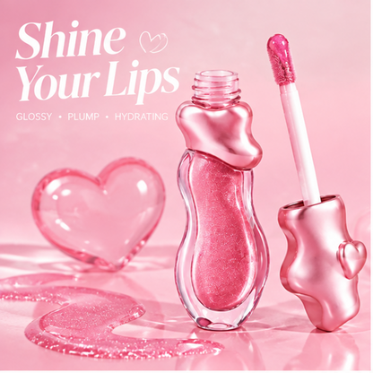 Ultra-Glossy Plumping Lip Oil with Metallic Heart Cap – Non-Sticky Deep Hydration Glass Shine Lip Gloss