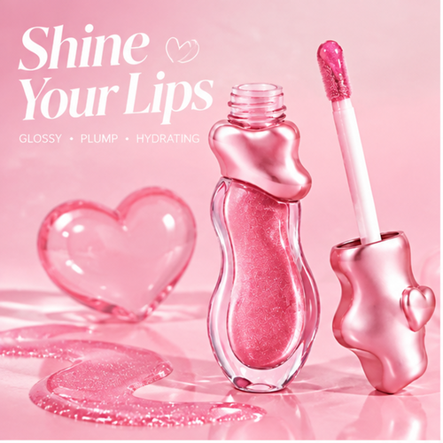 Ultra-Glossy Plumping Lip Oil with Metallic Heart Cap – Non-Sticky Deep Hydration Glass Shine Lip Gloss