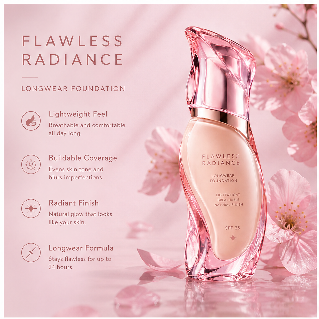 Flawless Radiance 24H Longwear Foundation SPF 25 – Breathable Sweat-Resistant Natural Liquid Base