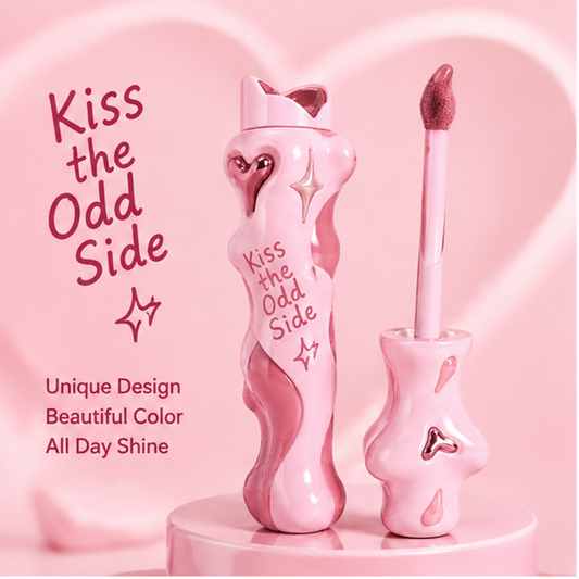 Kiss the Odd Side High-Shine Lip Glaze – Non-Sticky Plumping Liquid Lip Tint with 3D Heart Accents