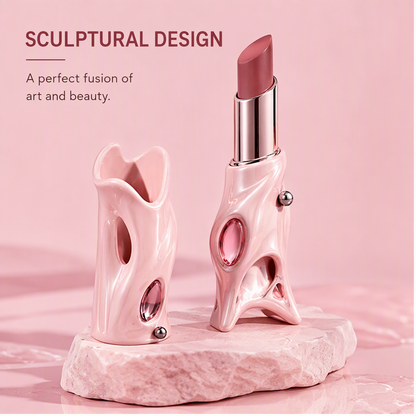 Avant-Garde Sculptural Satin Lipstick with Gem Inlay – Hydrating Creamy Long-Lasting Nourishing Lip Color
