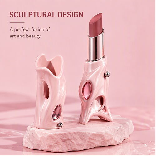 Avant-Garde Sculptural Satin Lipstick with Gem Inlay – Hydrating Creamy Long-Lasting Nourishing Lip Color
