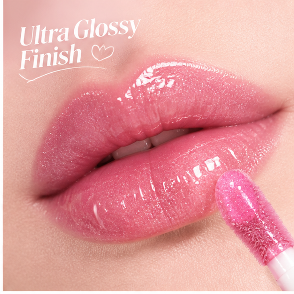 Ultra-Glossy Plumping Lip Oil with Metallic Heart Cap – Non-Sticky Deep Hydration Glass Shine Lip Gloss