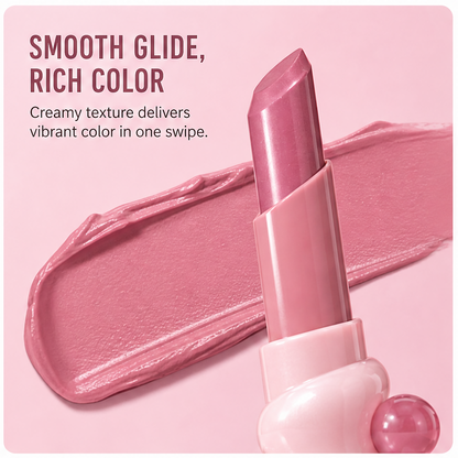 Sculptural Wavy Lipstick with Pink Crystal Orb Accents – Creamy Hydrating Rich Color Long-Lasting Lip Color