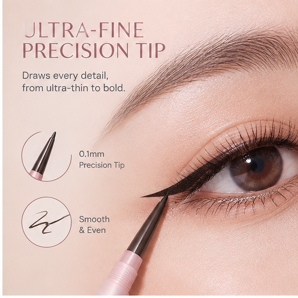 Velvet Trace 0.1mm Precision Eyeliner in Soft Brown – Spiral Grip Waterproof Smudge-Proof Eye Definer