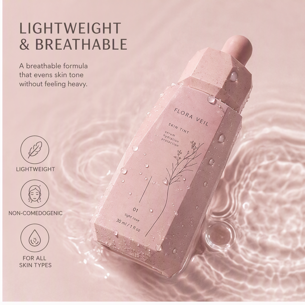Hydrating Tinted Serum Skin Tint with Hyaluronic Acid & Niacinamide – Lightweight Breathable Dropper Foundation