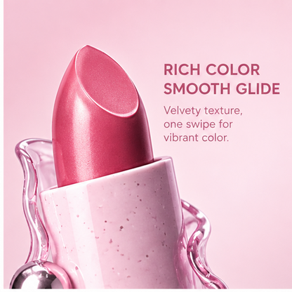 Sculptural Stone Terrazzo Lipstick with Chrome & Glass Accents – Waterproof Smudge-Proof Velvet Luxury Lip Color