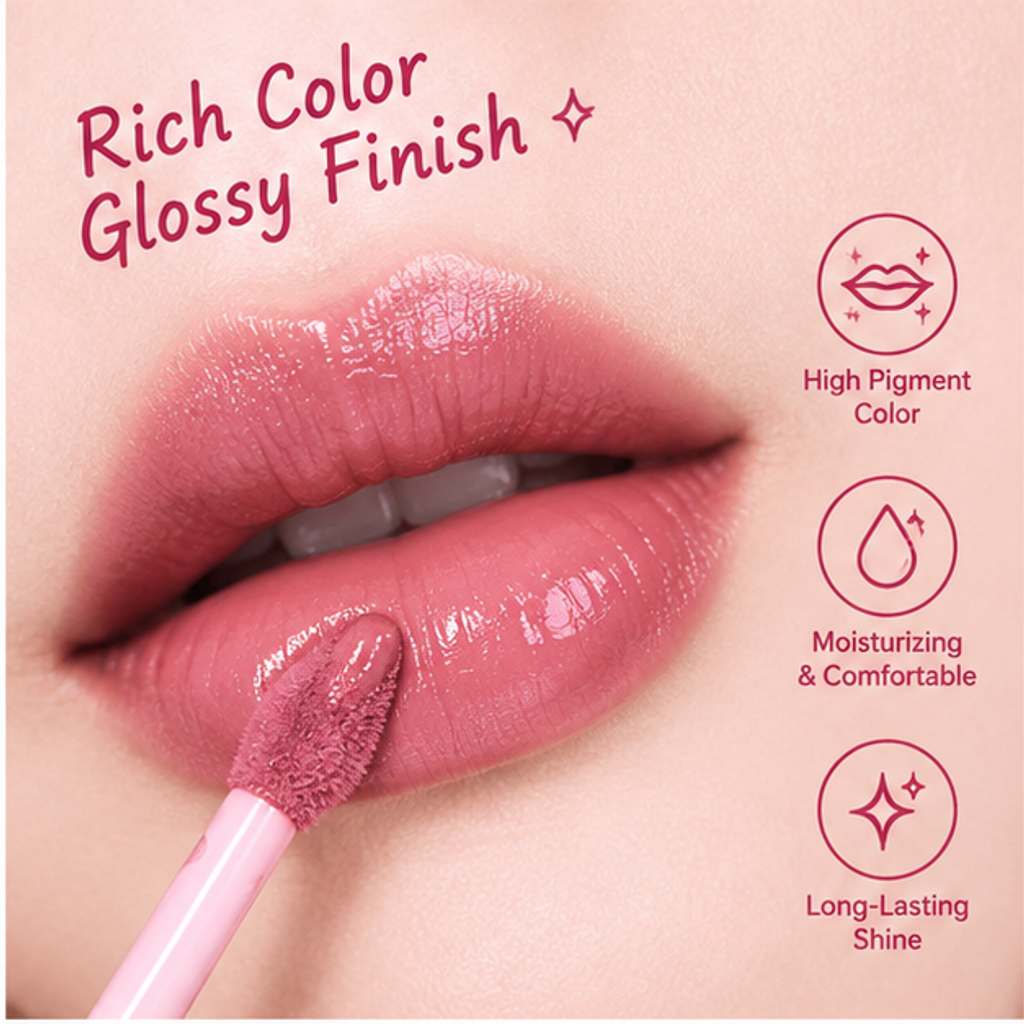 Kiss the Odd Side High-Shine Lip Glaze – Non-Sticky Plumping Liquid Lip Tint with 3D Heart Accents