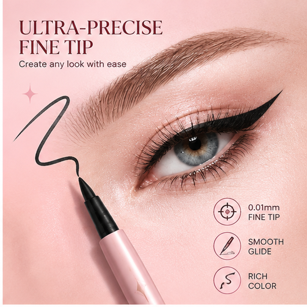 Precision Waterproof Gel Eyeliner with 0.01mm Ultra-Fine Tip – Smudge-Proof Sweatproof Long-Lasting Black Liner