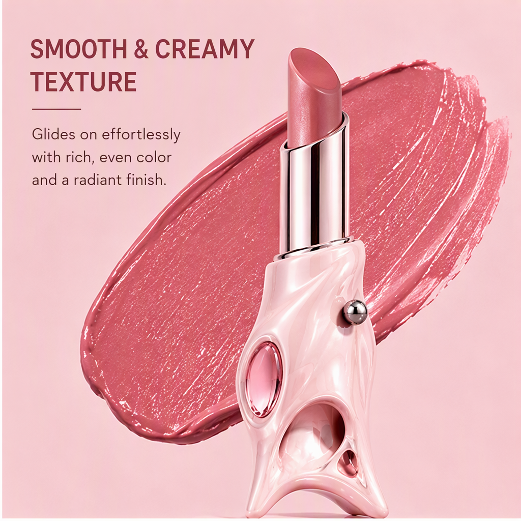 Avant-Garde Sculptural Satin Lipstick with Gem Inlay – Hydrating Creamy Long-Lasting Nourishing Lip Color