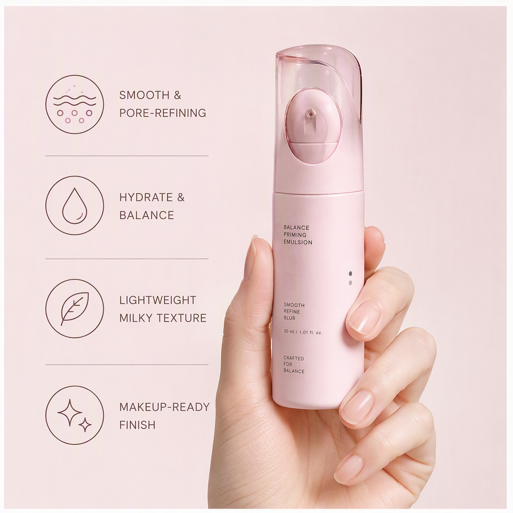 Balance Priming Emulsion with Pore-Refining Finish – Lightweight Milky Hydrating Base for Makeup Prep