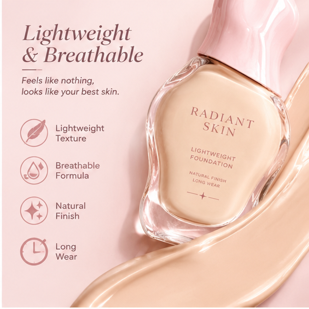 Radiant Skin Lightweight Liquid Foundation – Long-Wear Breathable Natural Finish for a Healthy Glow
