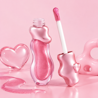 Ultra-Glossy Plumping Lip Oil with Metallic Heart Cap – Non-Sticky Deep Hydration Glass Shine Lip Gloss