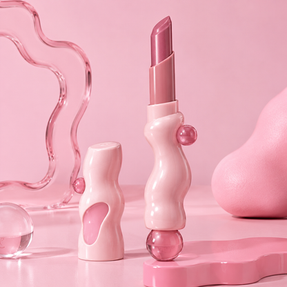 Sculptural Wavy Lipstick with Pink Crystal Orb Accents – Creamy Hydrating Rich Color Long-Lasting Lip Color