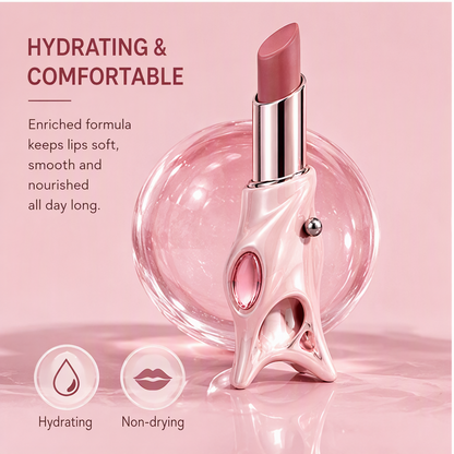 Avant-Garde Sculptural Satin Lipstick with Gem Inlay – Hydrating Creamy Long-Lasting Nourishing Lip Color