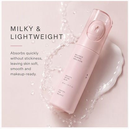 Balance Priming Emulsion with Pore-Refining Finish – Lightweight Milky Hydrating Base for Makeup Prep