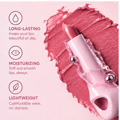 Sculptural Stone Terrazzo Lipstick with Chrome & Glass Accents – Waterproof Smudge-Proof Velvet Luxury Lip Color