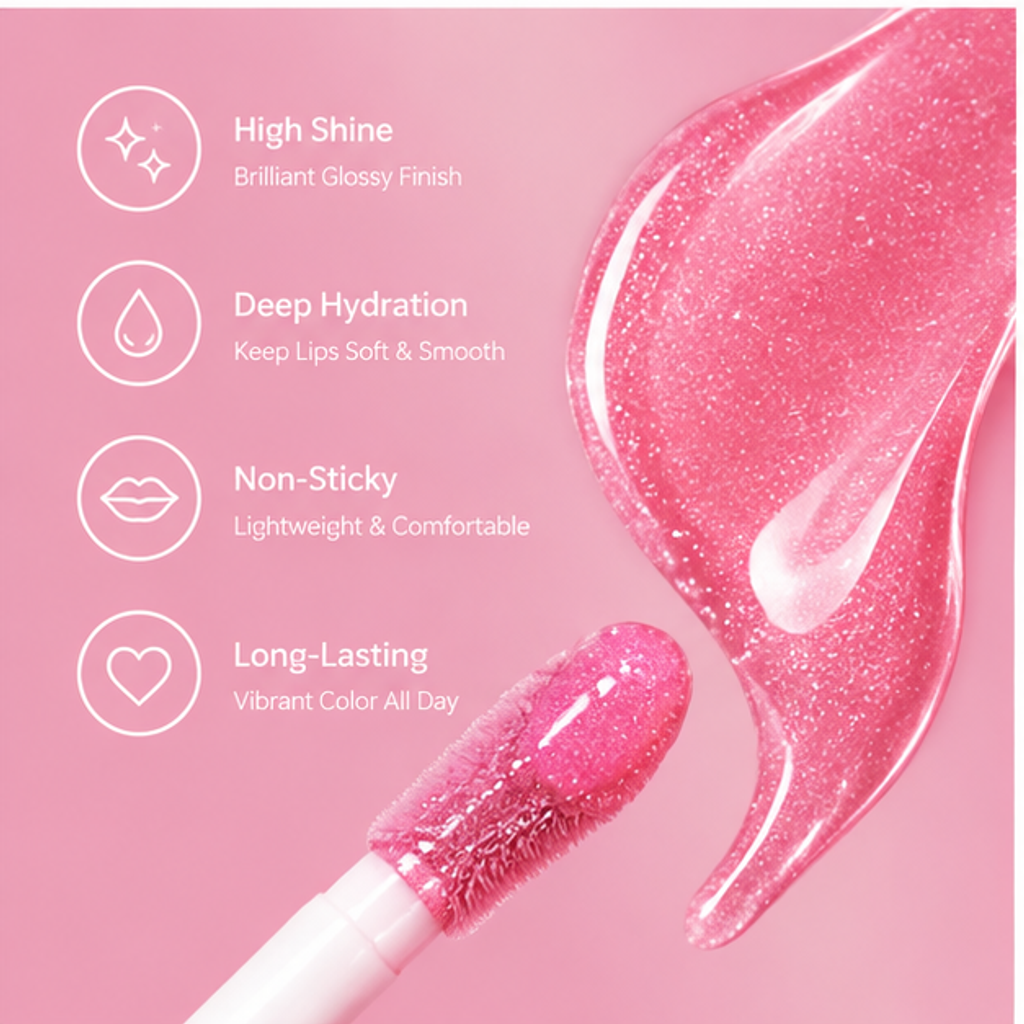 Ultra-Glossy Plumping Lip Oil with Metallic Heart Cap – Non-Sticky Deep Hydration Glass Shine Lip Gloss