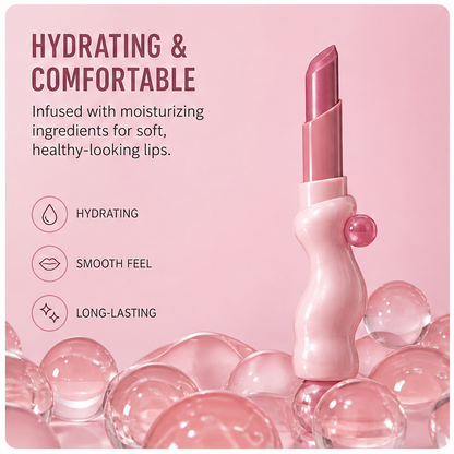 Sculptural Wavy Lipstick with Pink Crystal Orb Accents – Creamy Hydrating Rich Color Long-Lasting Lip Color