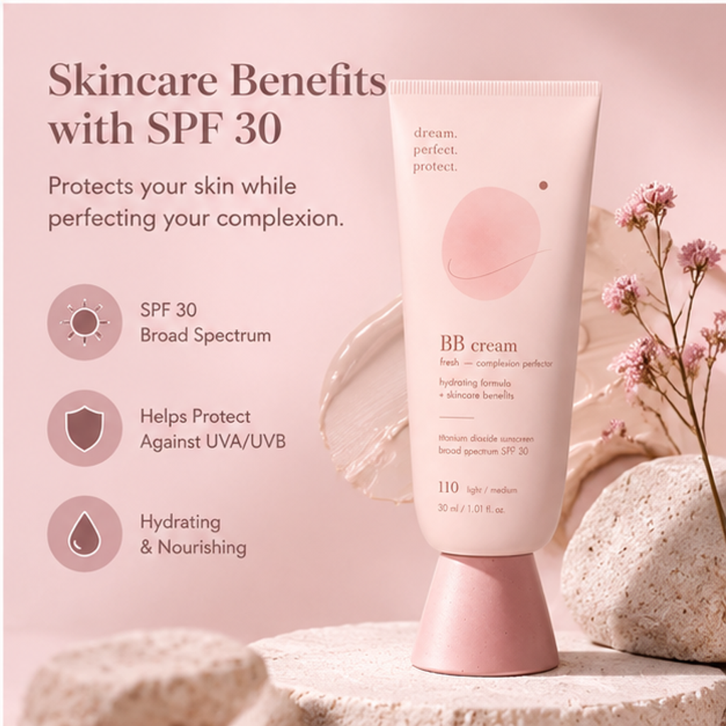 3-in-1 Mineral BB Cream SPF 30 with Titanium Dioxide – Hydrating Complexion Perfector & Natural Radiant Tint