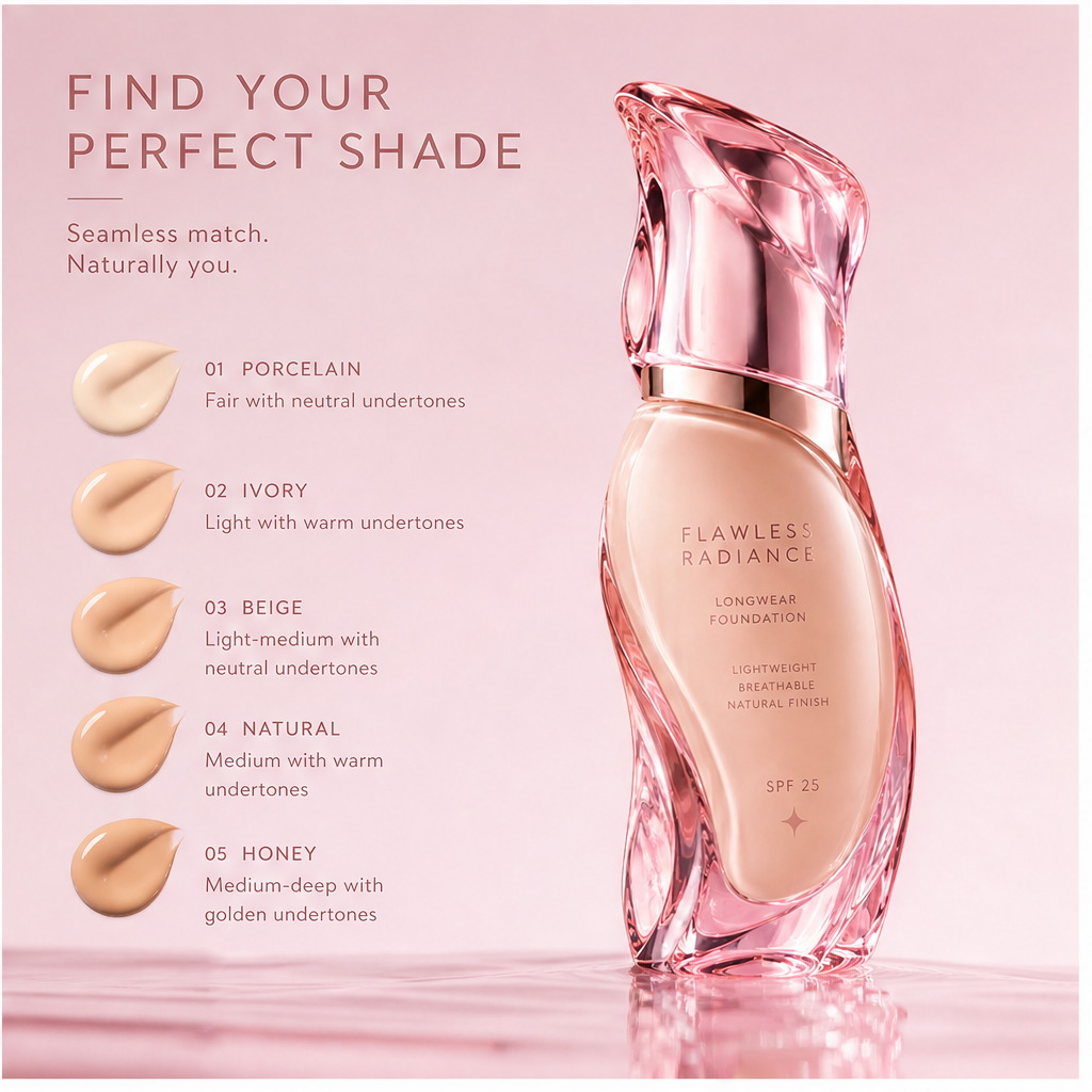 Flawless Radiance 24H Longwear Foundation SPF 25 – Breathable Sweat-Resistant Natural Liquid Base
