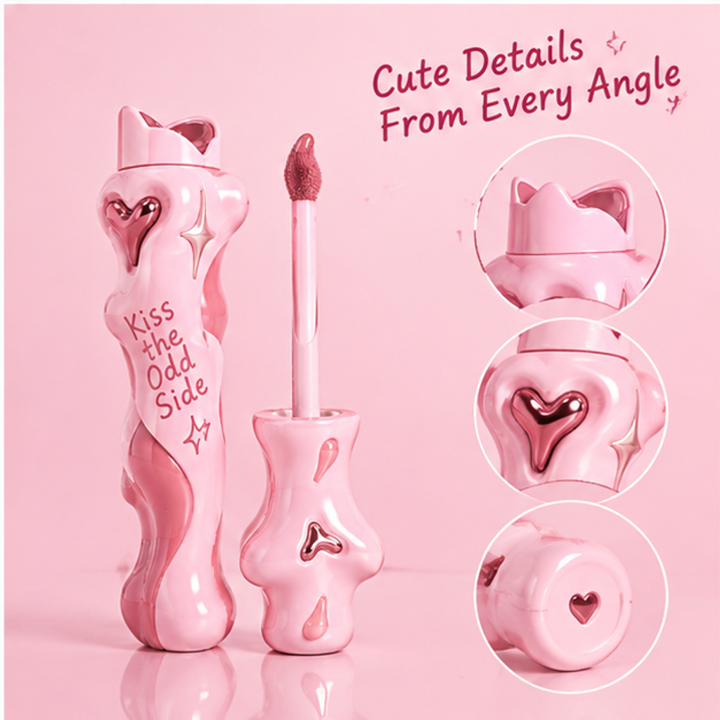 Kiss the Odd Side High-Shine Lip Glaze – Non-Sticky Plumping Liquid Lip Tint with 3D Heart Accents