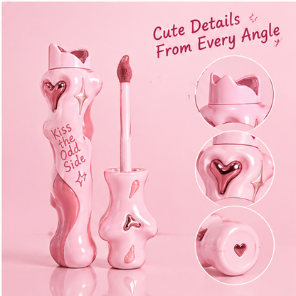 Kiss the Odd Side High-Shine Lip Glaze – Non-Sticky Plumping Liquid Lip Tint with 3D Heart Accents