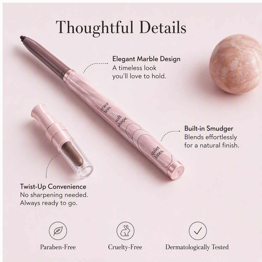 Dual-Ended Twist-Up Gel Eyeliner with Built-in Smudger in Pink Marble – Ultra-Fine Soft Brown Defining Pencil