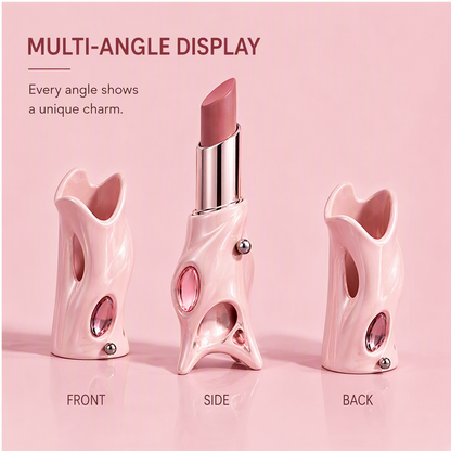 Avant-Garde Sculptural Satin Lipstick with Gem Inlay – Hydrating Creamy Long-Lasting Nourishing Lip Color