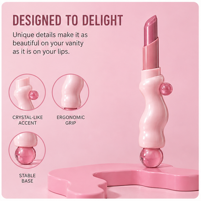 Sculptural Wavy Lipstick with Pink Crystal Orb Accents – Creamy Hydrating Rich Color Long-Lasting Lip Color