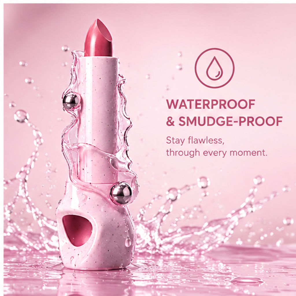 Sculptural Stone Terrazzo Lipstick with Chrome & Glass Accents – Waterproof Smudge-Proof Velvet Luxury Lip Color