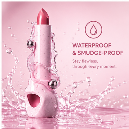Sculptural Stone Terrazzo Lipstick with Chrome & Glass Accents – Waterproof Smudge-Proof Velvet Luxury Lip Color