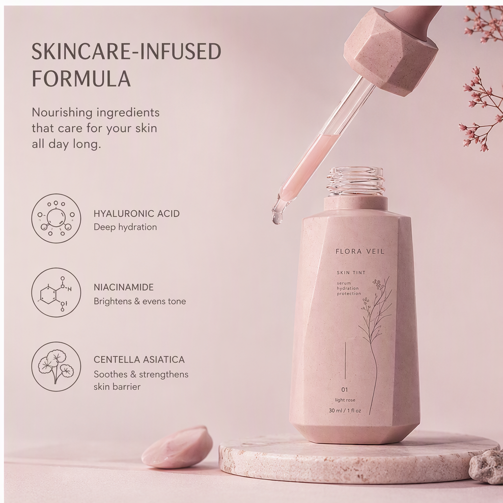 Hydrating Tinted Serum Skin Tint with Hyaluronic Acid & Niacinamide – Lightweight Breathable Dropper Foundation