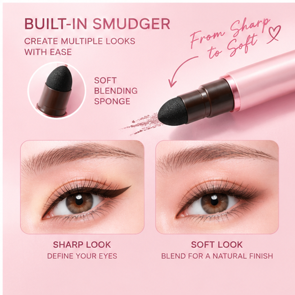 Dual-Ended Waterproof Eyeliner Pencil with Soft Blending Sponge – Ultra-Smooth Creamy Long-Lasting Eye Definer
