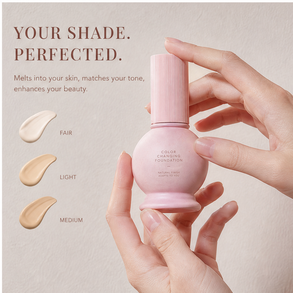 Self-Adjusting Color Changing Foundation – Hydrating Skin-Tone Adapting Liquid Base for a Natural Second-Skin Glow
