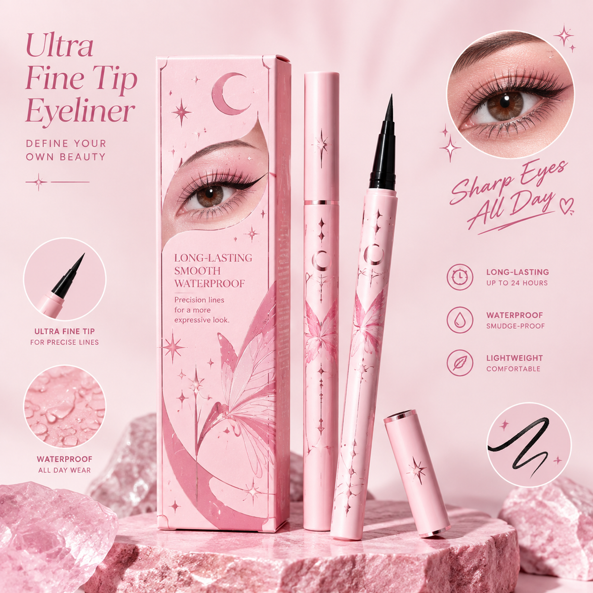 0.01mm Ultra-Fine Precision Liquid Eyeliner – 24H Waterproof Smudge-Proof Quick-Drying Black Pen