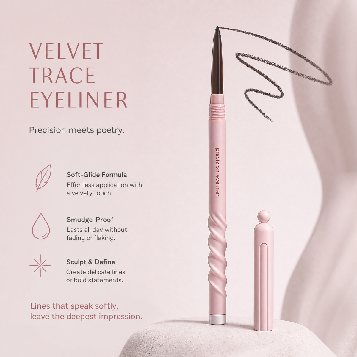 Velvet Trace 0.1mm Precision Eyeliner in Soft Brown – Spiral Grip Waterproof Smudge-Proof Eye Definer