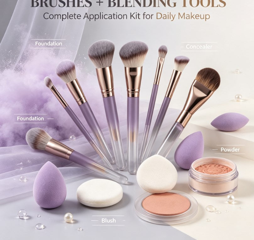 All-in-One Portable Travel Makeup Brush Kit: Versatile 6, 10, or 18-Piece Dual-Ended Professional Cosmetic Tool Set with Carrying Bag