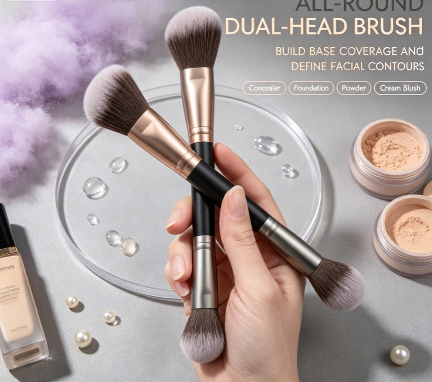 Dual‑Sided Makeup Applicator – Angled Contour & Rounded Foundation Brush for Liquid, Cream, Concealer and Powder Blending