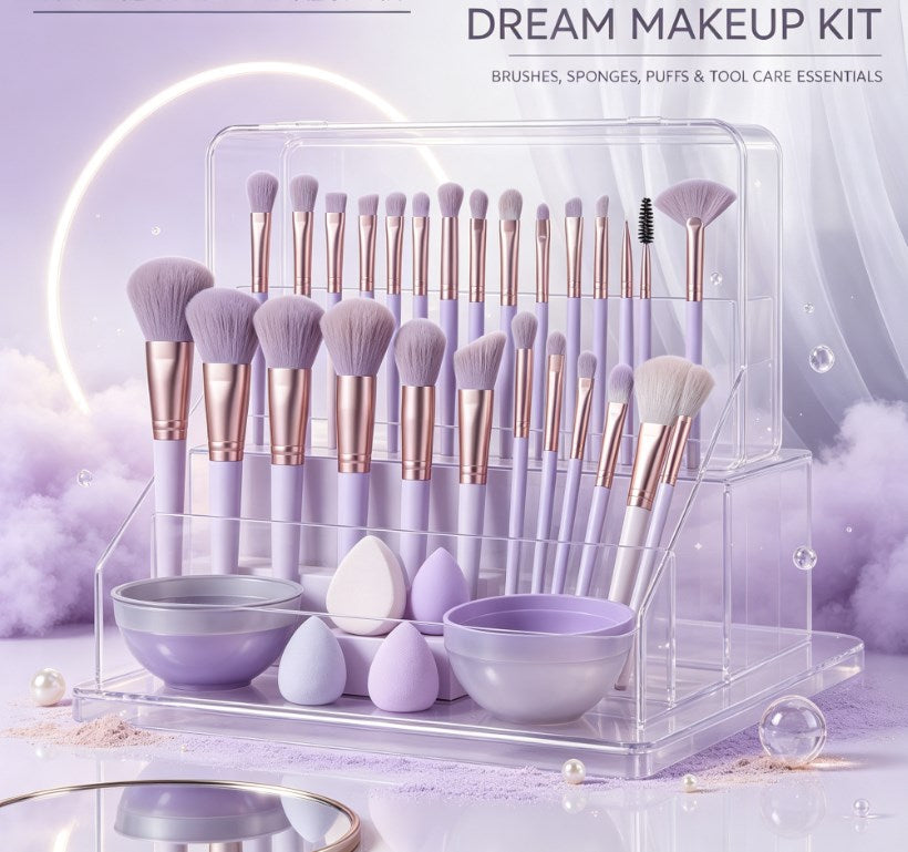 Professional 43-Piece Beauty Tool Set: High-Density Makeup Brushes & Dual-Sided Blending Sponges with 360-Degree Rotating Storage Case