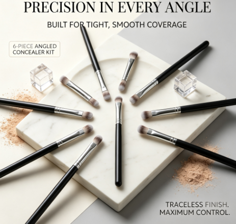 6-Piece Sculpting Makeup Brush Kit – Silky-Soft Angled Heads for Effortless Contouring, Detailing & Smooth Coverage